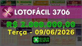 Resultado da Lotofácil 3706, Terça-feira, 09/06/2026