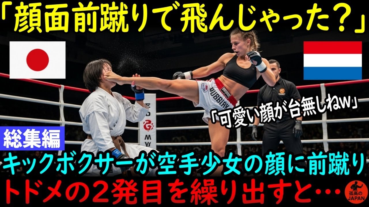 「顔面前蹴りで可愛い顔を潰しちゃうよｗ」オランダのMMAキックボクサーが日本の空手少女の顔に前蹴り！失神寸前の空手少女に二発目を繰り出そうとすると…【総集編】