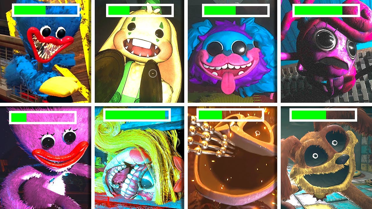 Poppy Playtime Chapters 1,2,3 - All BOSSES DEATHS Behind Camera With Healthbars