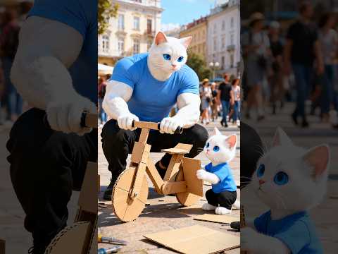 Dad Cat Built a Cardboard Bike for His Kitten. #cat #shorts