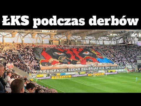 Oprawy ŁKSu, ostrzelanie sektora Widzewa - derby Łodzi 03.05.2022r. ŁKS Łódź vs Widzew Łódź