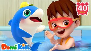 泳池鯊魚遊戲🦈🏊｜驚險趣味挑戰｜寶寶勇氣大考驗｜親子互動動畫｜寶貝多米