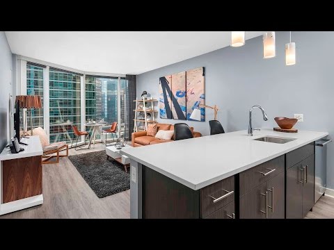 A stylish 1-bedroom model at Streeterville’s new Moment apartments