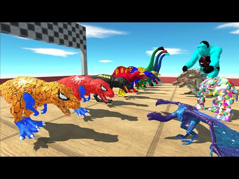 POWER UP SPEED SUPER CHAMPIONS RACE DINOSAURS SUPERHEROES DEATH RUN - Animal Revolt Battle Simulator