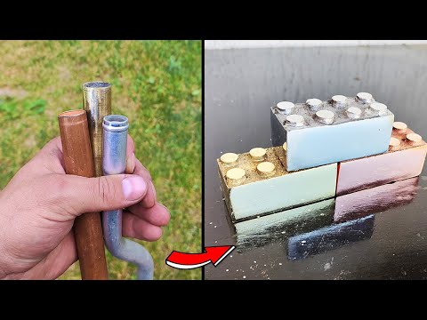 Casting Lego Bricks - Triple Metal Casting - Copper Brass Aluminum melting