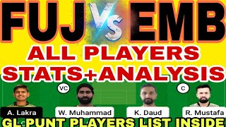 FUJ VS EMB | FUJ VS EMB DREAM11 TEAM PREDICTION | EMIRATES D20 | #dream11prediction #dream11team