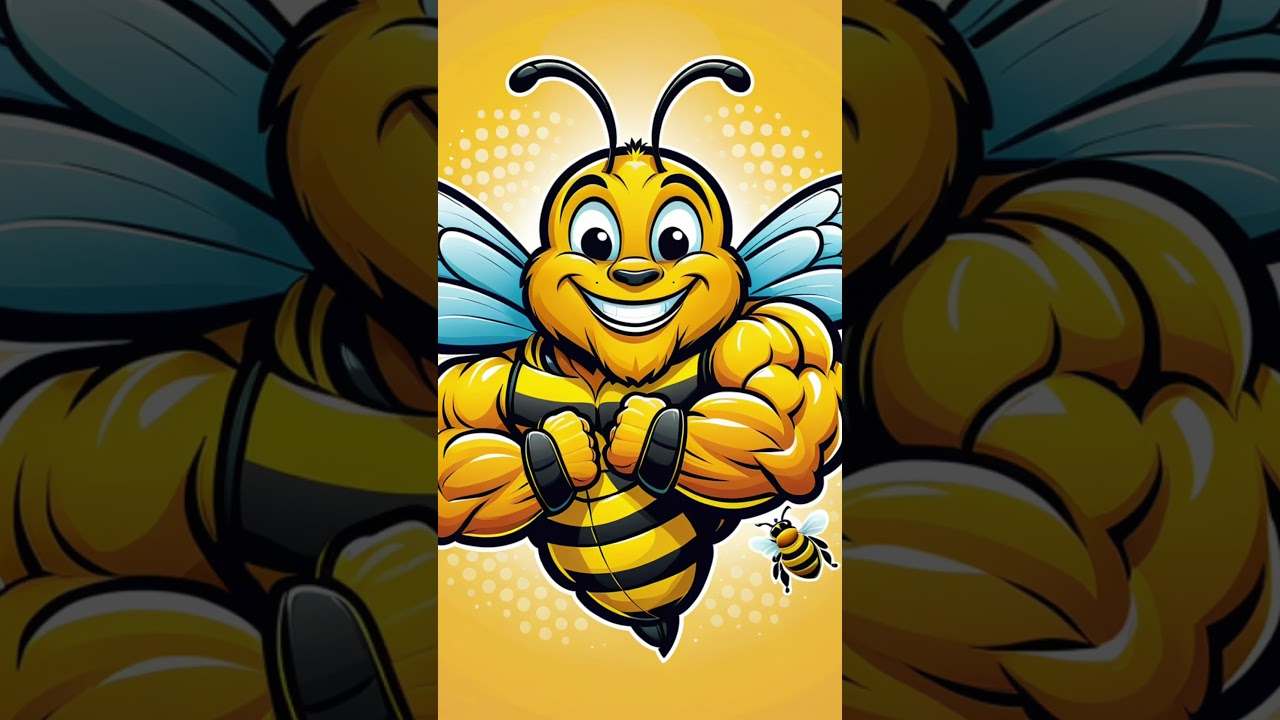 cartoon big smiling bee  muscular arm #bee #cartoon #logo