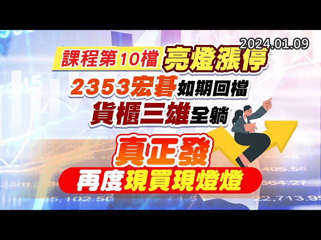 20240109《股市最錢線》#高閔漳 “課程第10檔亮燈漲停，2353宏碁如期回檔，貨櫃三雄全躺””真正發，再度現買現燈燈”
