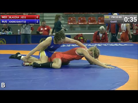 Qualification FW - 53 kg: Olga KHOROSHAVTSEVA (RUS) df. Jessica BLASZKA (NED) by TF, 12-1