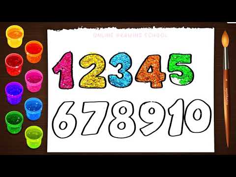How to draw 1 to 10 numbers and coloring with glitters - coloring pages for kids - easy to draw