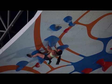 Nina Williams & Cole Bradburn climb during the Seeding Rounds of the 2017 Psicobloc Masters Series