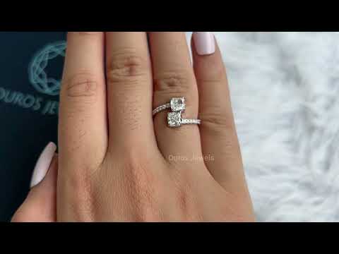 Cushion Cut  Bypass Set Accent Diamond Engagement  Ring @ourosjewels
