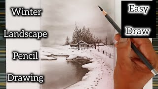 How to draw winter nature landscape scenery with pencil for beginners.