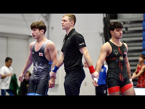 U15 Aram Sargsyan (ARM) vs Saba Davitadze (GEO) 75kg. Greco-roman boys youth wrestling tournament.