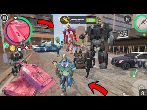 Rope Hero Vice Town -(RoPe HeRoThRoW aRmY tAnK oN cAr RoBoT) pollcECAr ThRoW oN gReEn TaNkEr - HD
