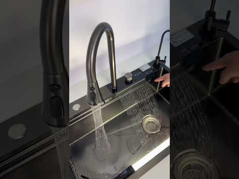 RHINE | Workstation Kitchen Sink Kit With Waterfall Faucet & Digital Temperature Display - SKS2304