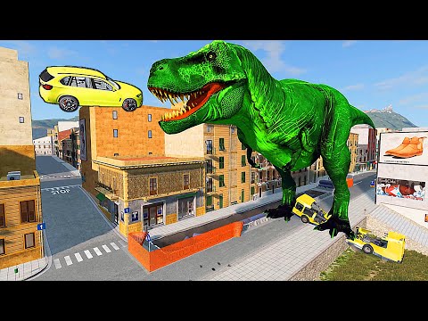 Cars vs Dinosaur Tyrannosaurus Rex - BeamNG.Drive Crash Zone