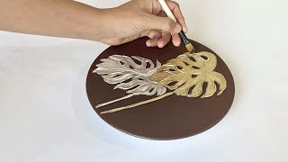 Monstera Leaves Texture Painting | Gold Leaf Painting for Beginners | Tropical Leaves