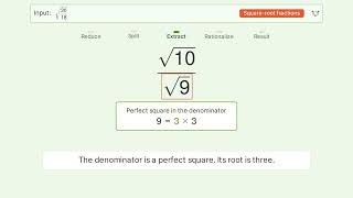 Simplify sqrt(20/18) - Square Root of a Fraction | Tiger Algebra Solver