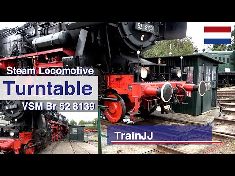 🇳🇱 4K Steam locomotive Br 52 doing a 360 on Railway turntable | VSM  Veluwse Stoomtrein Maatschappij