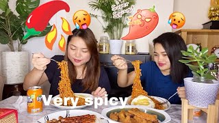 Korean spicy noodles and spicy chicken wings MUKBANG with friend/ NEPALI