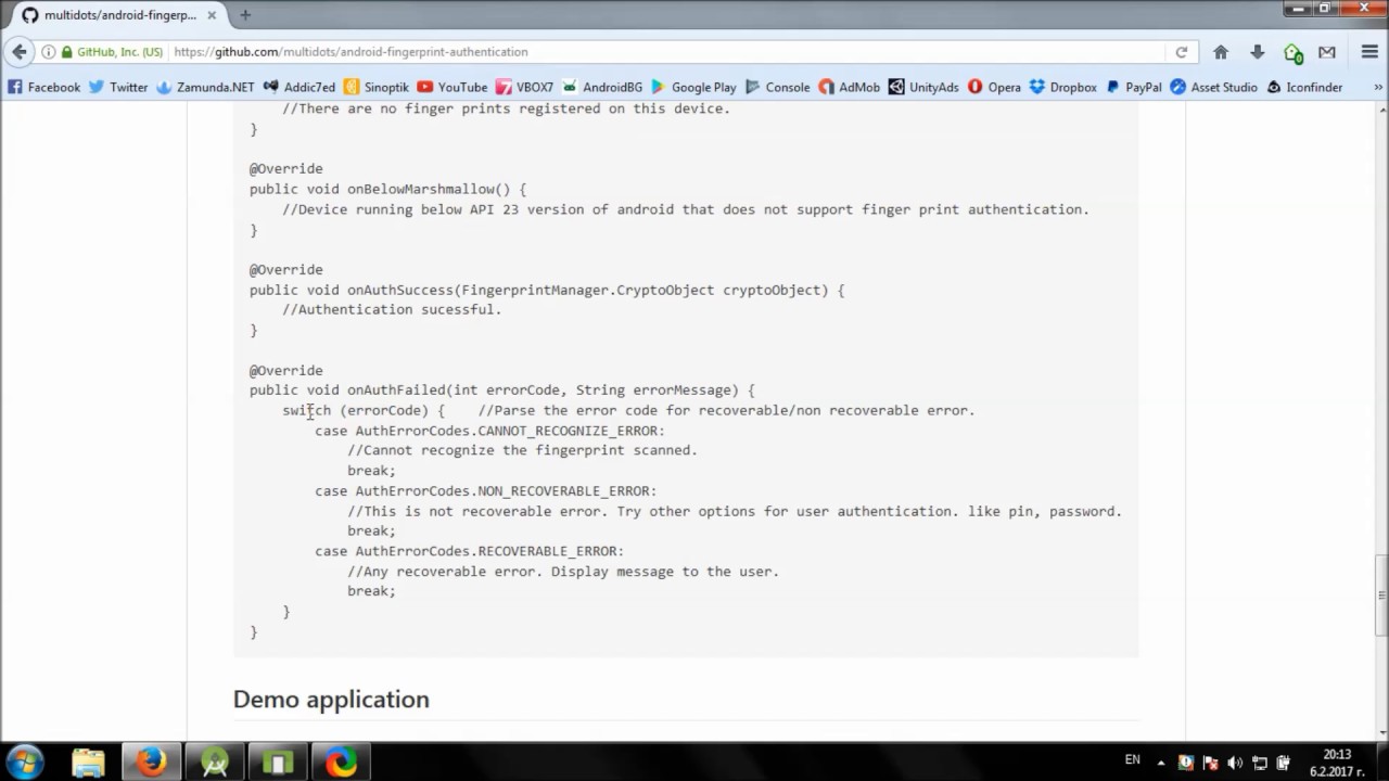 Using Fingerprint Authentication Helper library in Android Studio