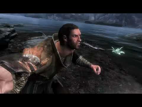 Official Skyrim trailer thumbnail with the Dragonborn crest and frost-blasted stone