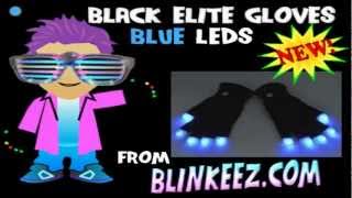 Black Flashing LED Light UP Gloves with Flashing BLUE LEDs at BLINKEEZ