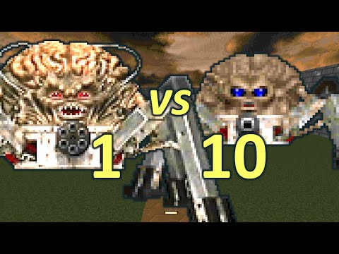 Spider Mastermind vs 10 Arachnotrons - Monster Infighting - Doom II Retro Battles