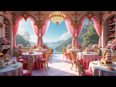 Spring Pink Café Balcony w/ Cherry Blossoms Ambience Scene. For work, study, focus & relaxation.