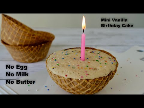Mini Vanilla Birthday Cake In Microwave | No Egg No Milk No Butter Cake