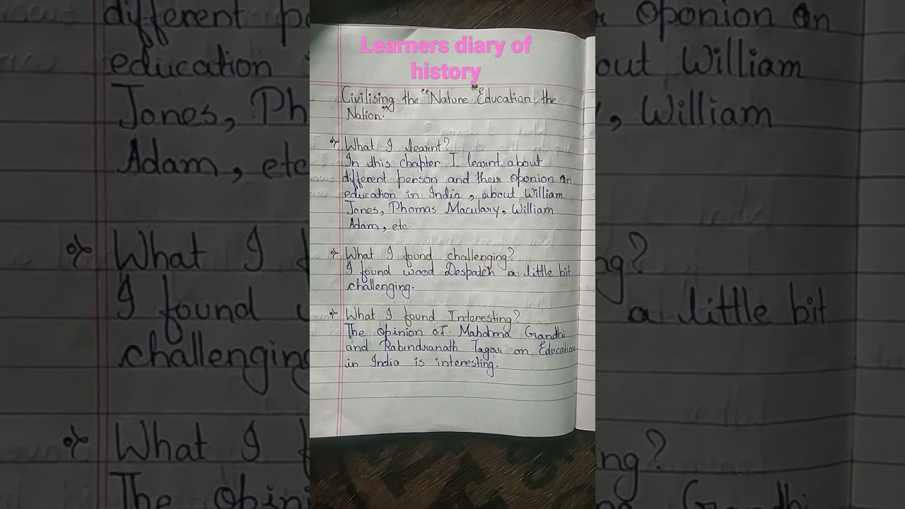 learners diary of history chapter Civilising the Nature Education the Nation