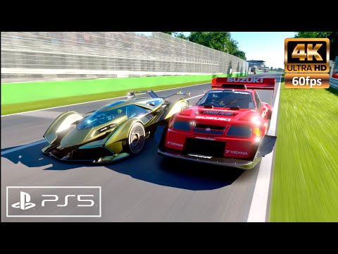 Gran Turismo 7 (PS5)  Suzuki Escudo Pikes Peak vs Lamborghini V12 VGT  - Monza (4K 60 FPS HDR)