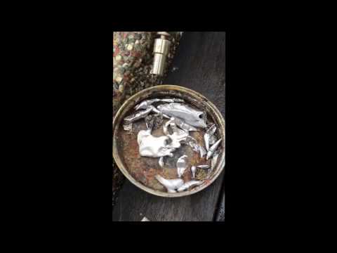 pouring molten metal into water