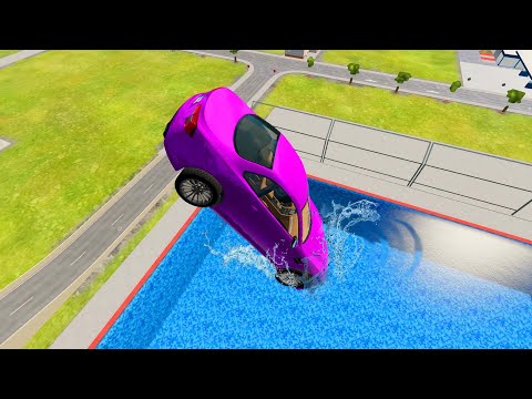 Cars against a deep pool and a dangerous springboard gameplay beamng drive #bmng