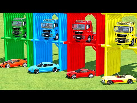 GARAGE OF COLORS ! TRANSPORTING  COLORED SUPERCARS  WITH TRUCKS ! FS22 !