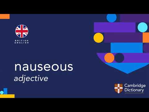 Part of a video titled How to pronounce nauseous | British English and American ... - YouTube