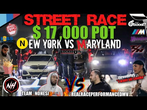 STREET RACE BMW NOHESI M340 VS TRACKHAWK NEW YORK VS DMV $17,000 POT TEAM NOHESI VS RSP HEADS UP! 🤯