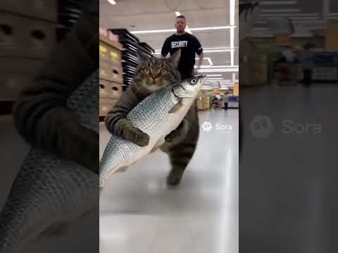 Cat’s great fish heist 🐱💨 #cat #soraai #sora #funny #animals #cybercat