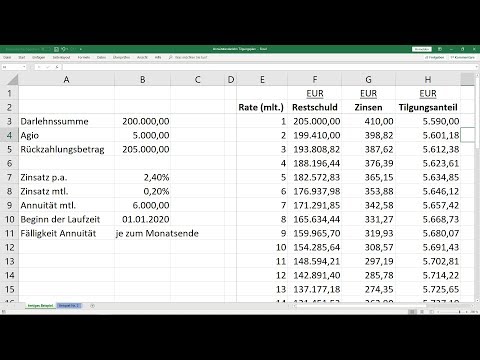 Tilgungsplan für Annuitätendarlehen berechnen - Vorlage [Excel, Beispiel, Erklärung, Darlehen]