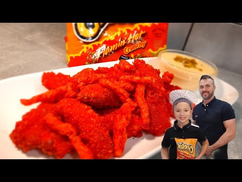 FLAMIN HOT CHEETOS CHICKEN STRIPS WITH SPICY CHEESE SAUCE