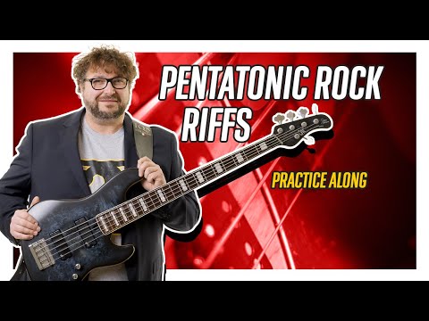 24 PENTATONIC Rock Riffs Practice Along - Electric Bass Lesson - Federico Malaman
