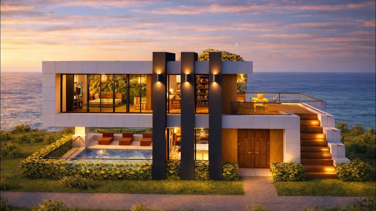 Easy 10 MINUTE MODERN HOUSE with POOL Tutorial 