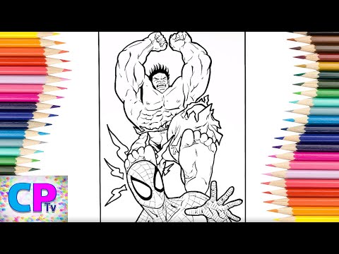 Hulk vs Spiderman Coloring Pages,Unexpected Fight of the Bigest Heroes,Drawing of Superheroes