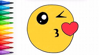 How to Draw a Kiss Emoji Step by Step | Easy Drawing for Kids 😘✏️