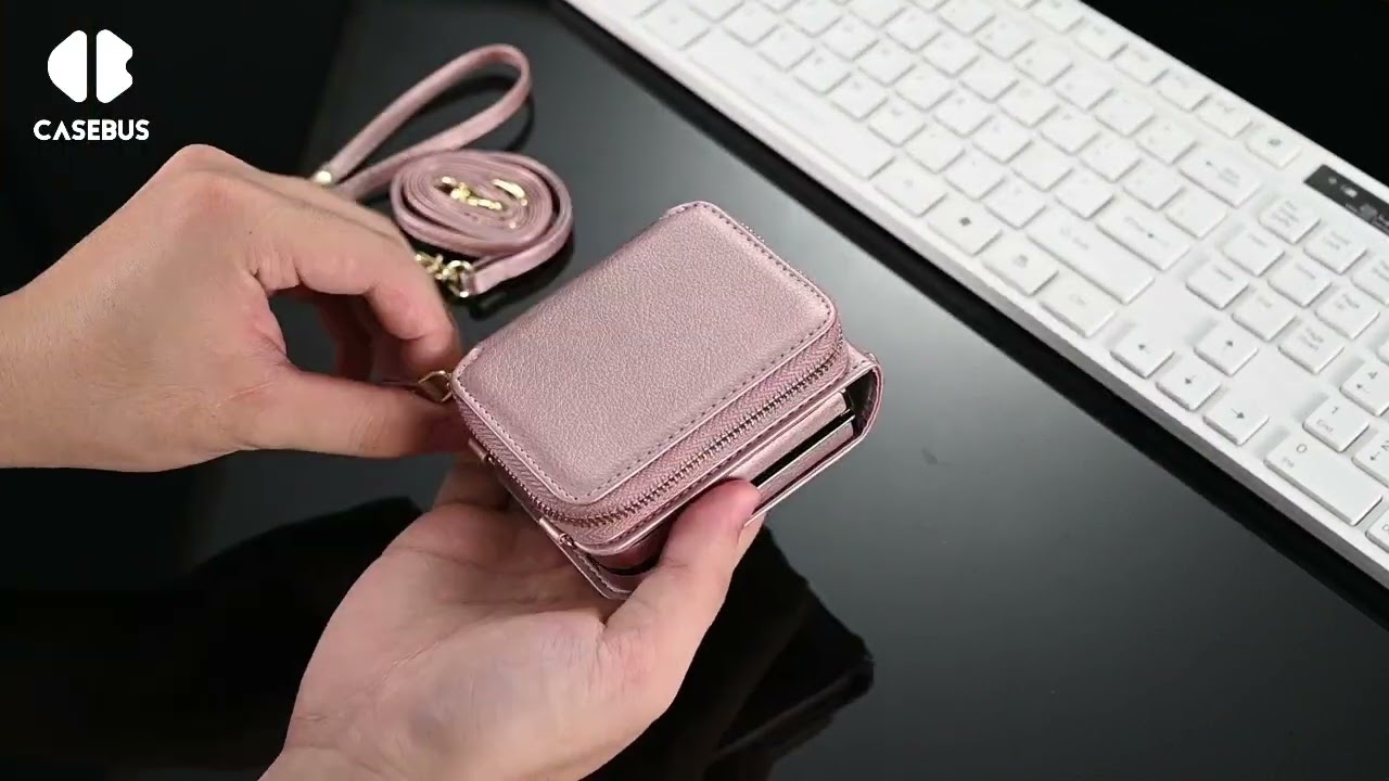 Casebus Crossbody Wallet Case, Premium Leather Large Capacity & Adjustable Lanyards Wrist Strap