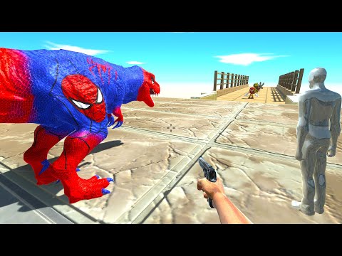 FPS AVATAR & T-REX SPIDERMAN RESCUE DEATHRUN MISSION - ANIMAL REVOLT BATTLE SIMULATOR