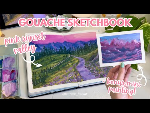 ❀ Painting a pink sunset valley scene & bonus mini cloudscape! ❀ paint with me | cosy vibes ❀