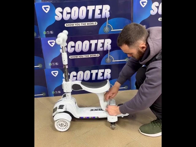 Дитячий триколісний самокат FORCE музика, підсвітка, сидіння, батьківська ручка Бірюзовий