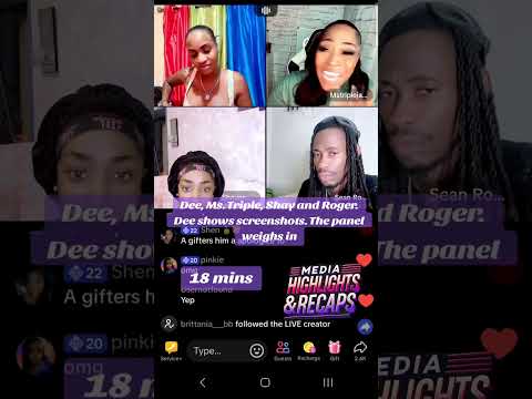 Dee Official, Ms. Triple, Roger and Shay. Dee shows screenshots. The panel weighs in